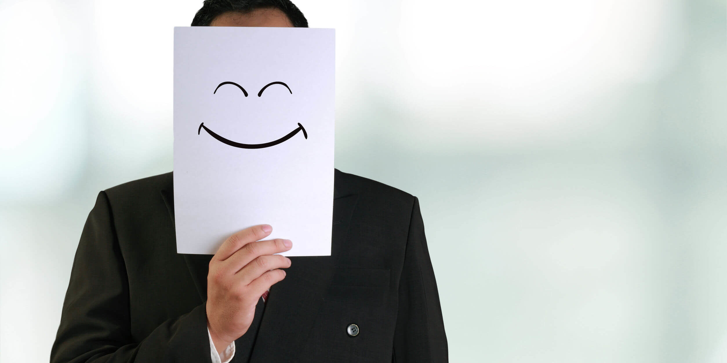 Businessman Wearing Happy Smiling Face Mask