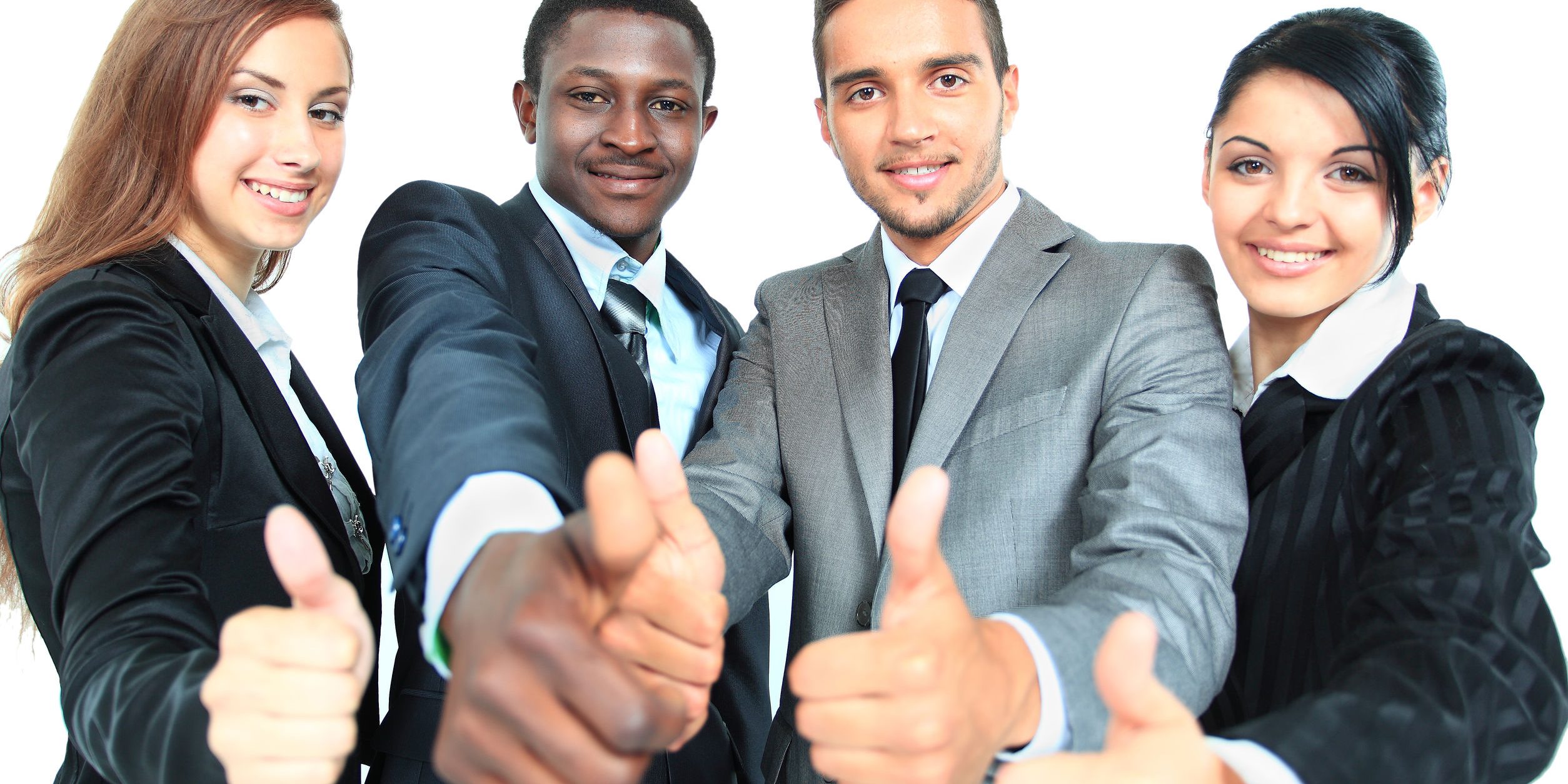 Business group with thumbs up isolated over white background