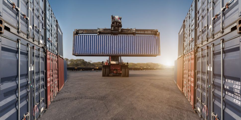 forklift holding handling container box