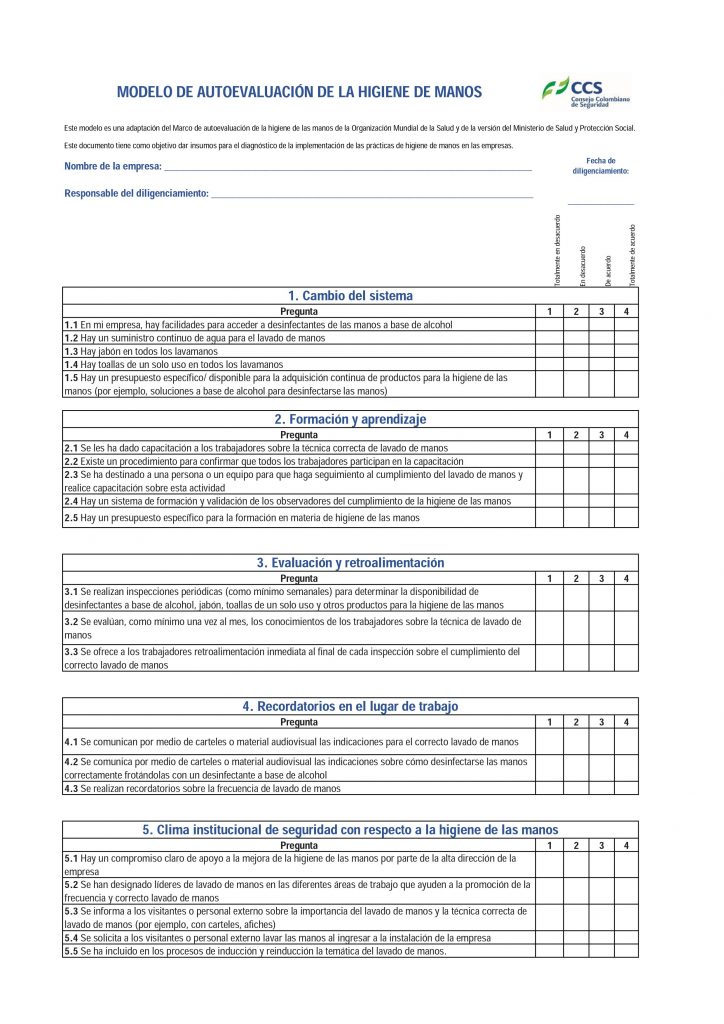 Modelo para la autoevaluación de la higiene de manos – .co