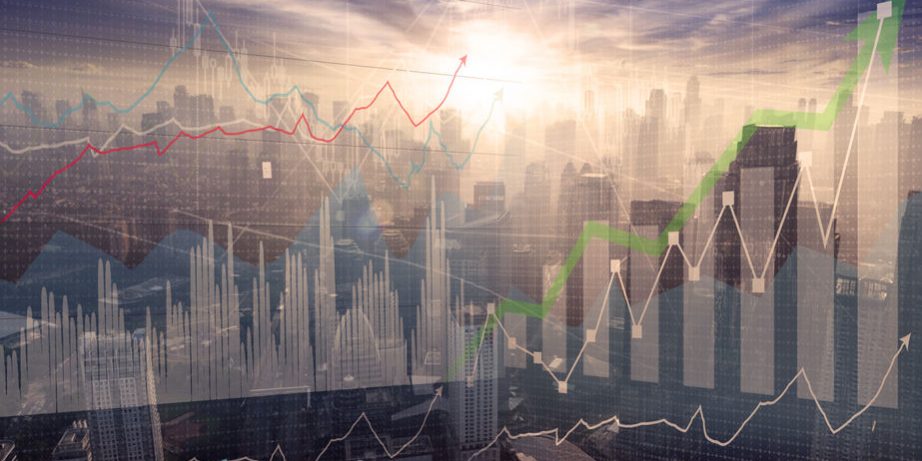 Growth graph in Jakarta skyline background