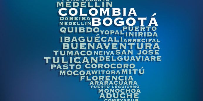 Colombia map made with name of cities